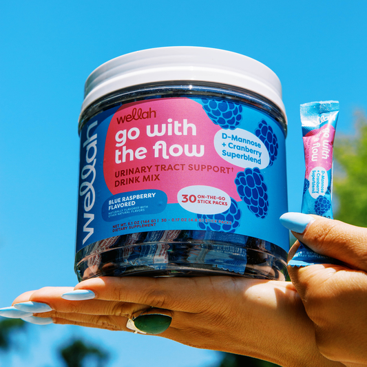 Blue raspberry flavored urinary tract support drink mix for women