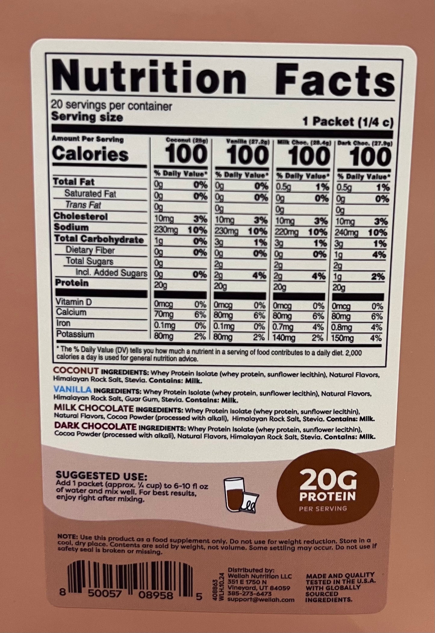 Whey protein variety box nutrition facts and suggested use