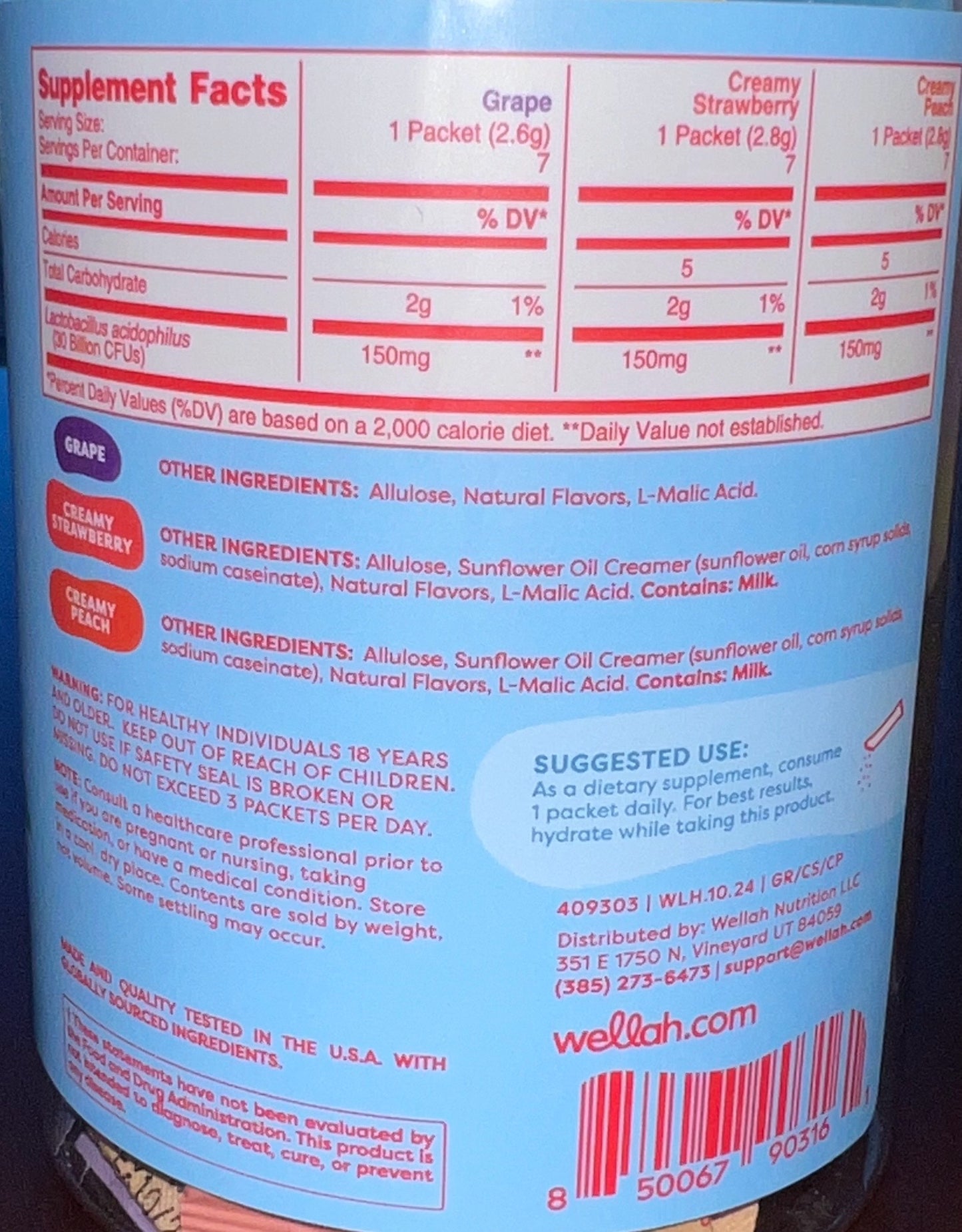 Probiotic sticks supplement facts and suggested use