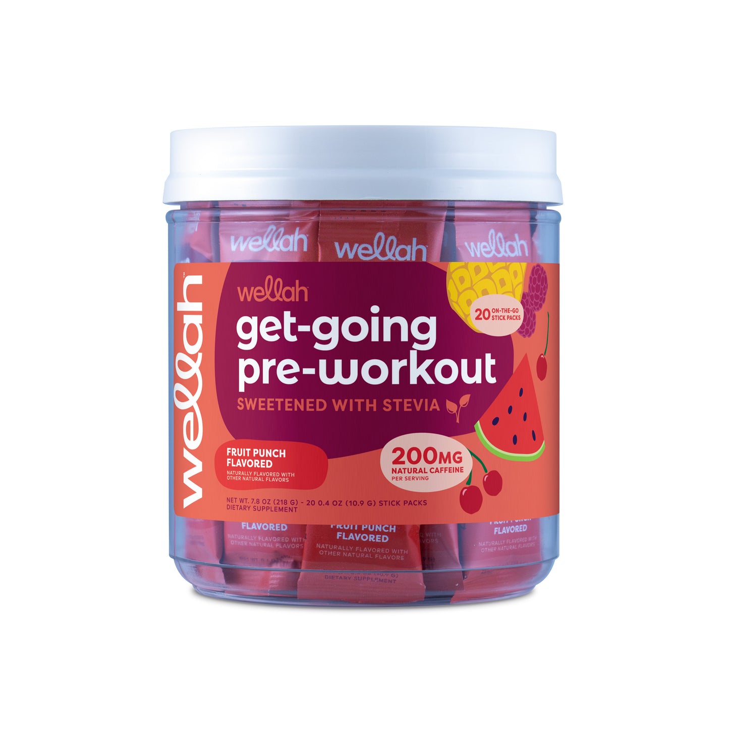 Fruit punch flavored pre-workout stick packs for women