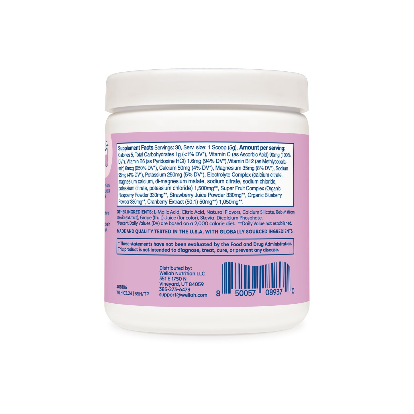 Blueberry pomegranate hydration supplement facts
