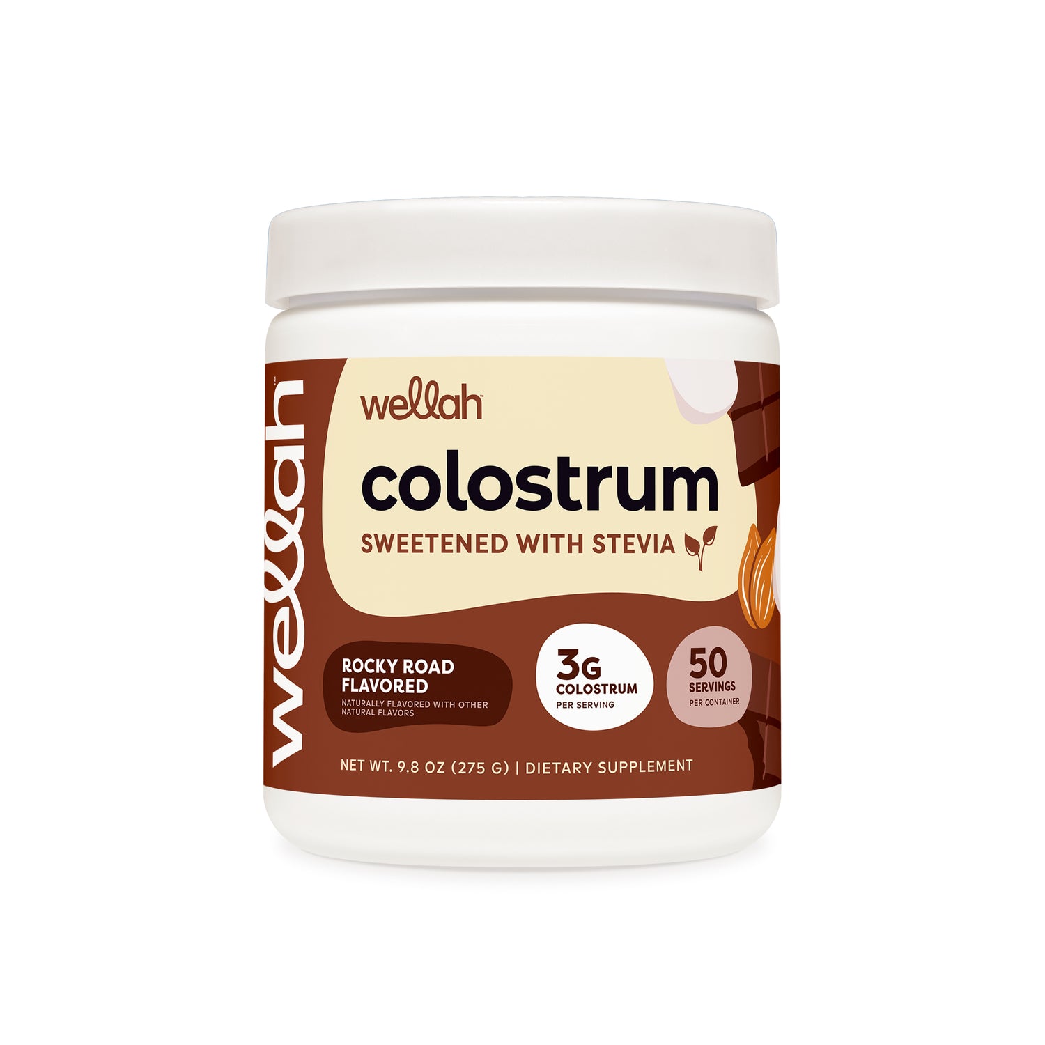 Rocky road flavored colostrum powder