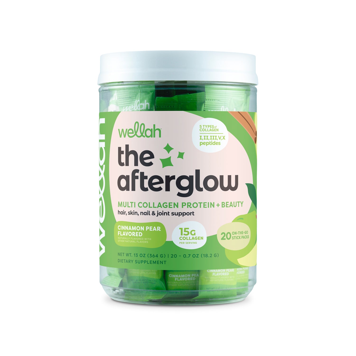 Cinnamon pear flavored collagen stick packs for women