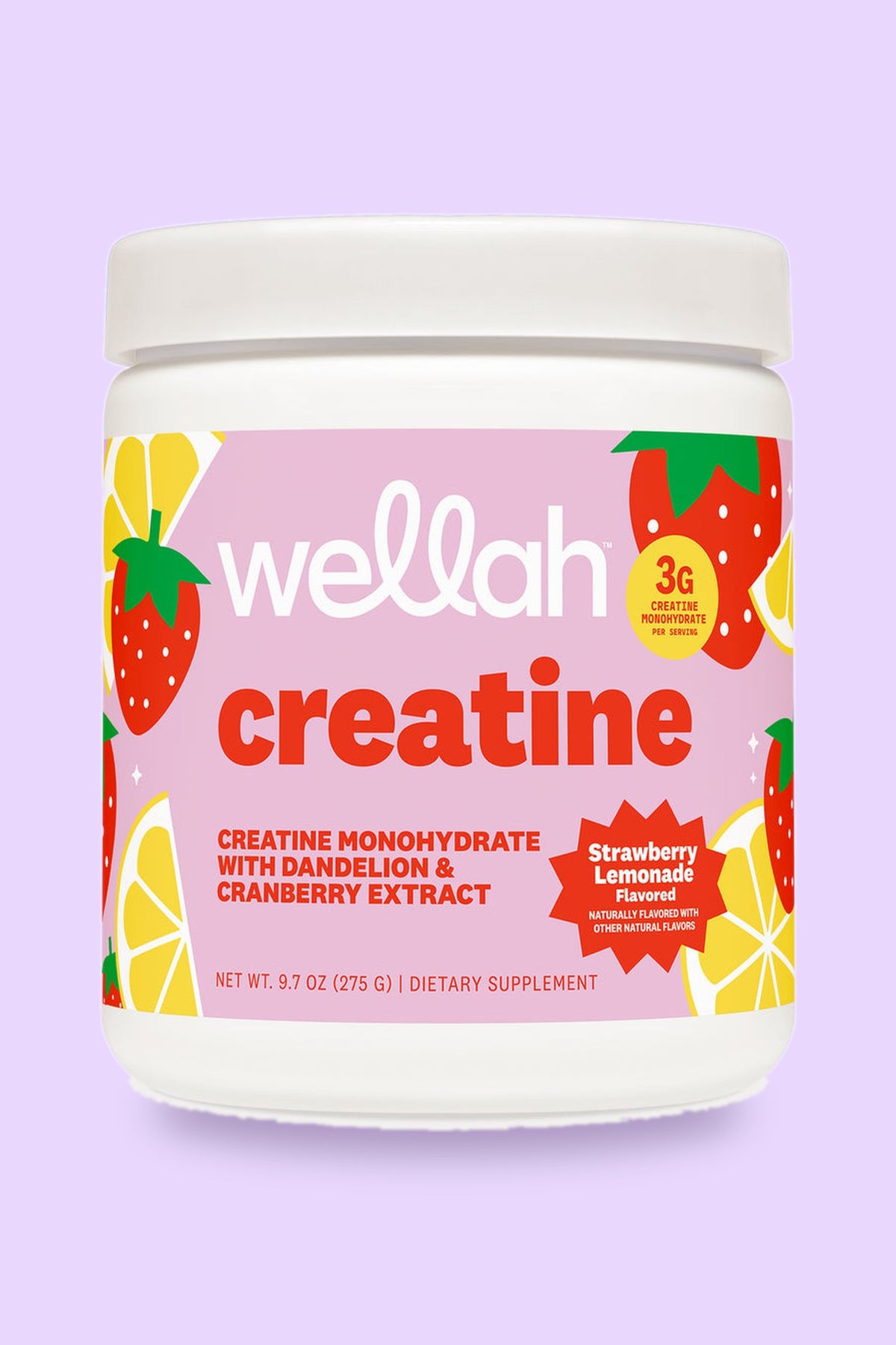 Wellah Creatine in Strawberry Lemonade, current tub